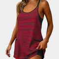 Women's Sleeveless Athletic Mini Dress, Striped Racerback Pockets