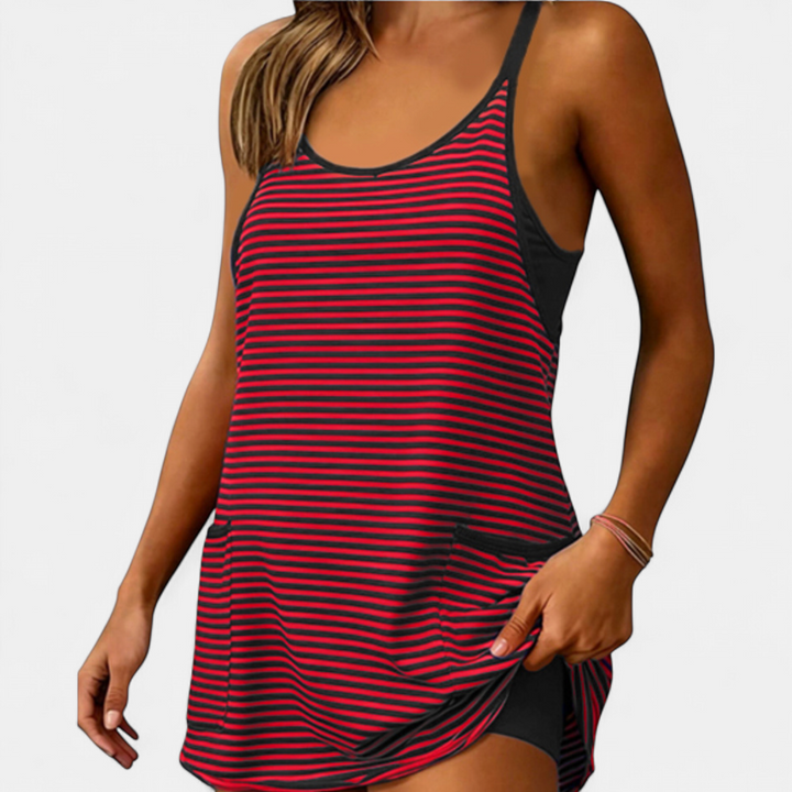 PRESLEY | Striped Sleeveless Built-In Shorts Mini Dress
