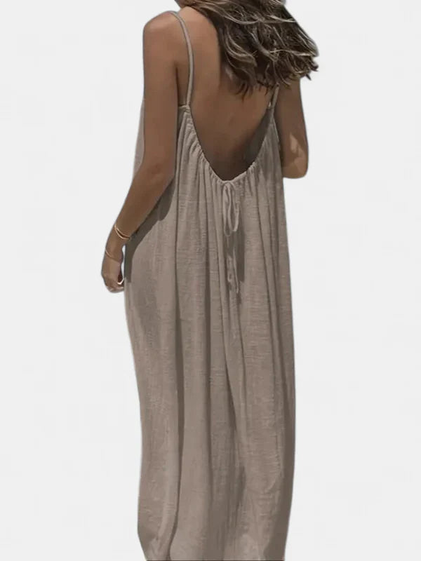 Women's Cami Backless Maxi Dress, Spaghetti Straps Relaxed Drape