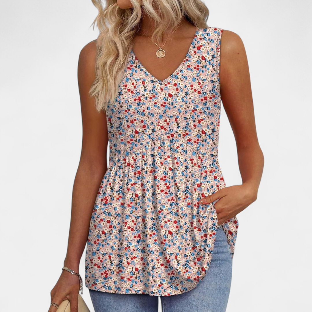Women's Peplum Sleeveless Tank Top, V Neck Gathered Curved Hem