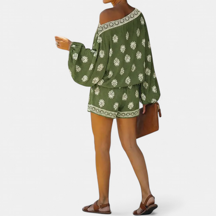 ZEPHYR | Boho Lantern Sleeve Linen Top and Shorts Set