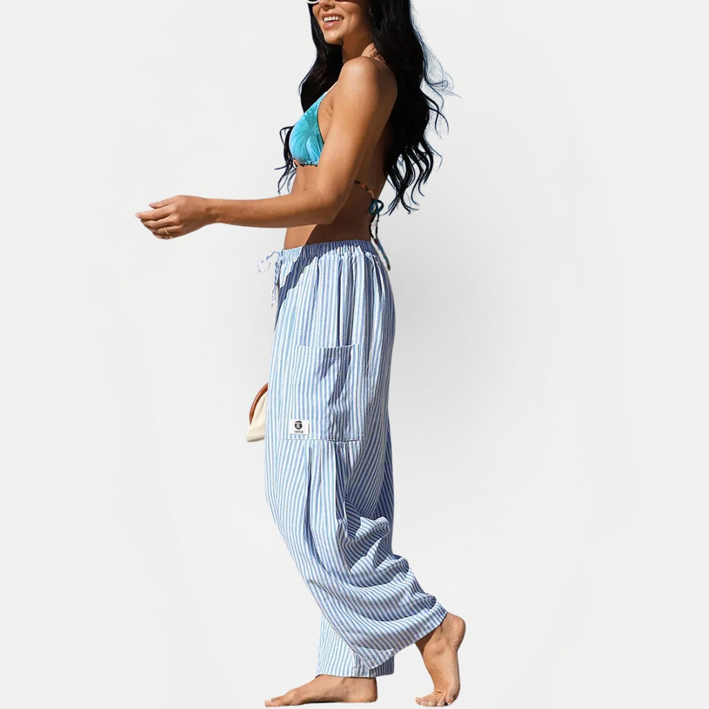 Women's Cropped Barrel Pants, Elastic Drawstring Waist Patch Pockets