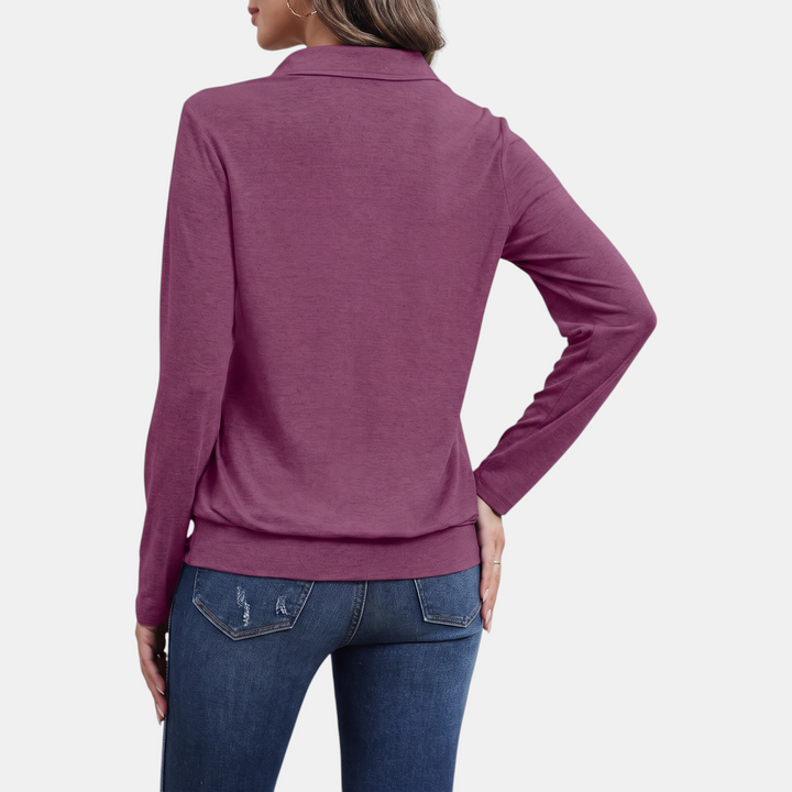 Women's Relaxed Polo Collar V-Neck Pullover Sweatshirt