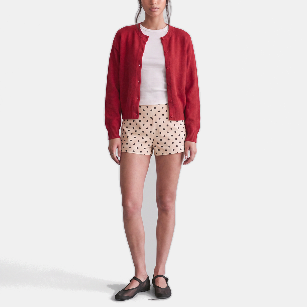 Women's Cropped Cardigan Sweater, Button Front Fine Knit Round Neck