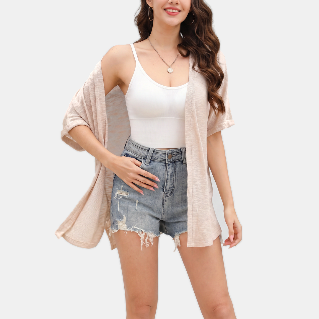Women's Short Sleeve Open Front Cardigan Oversized Batwing Knit