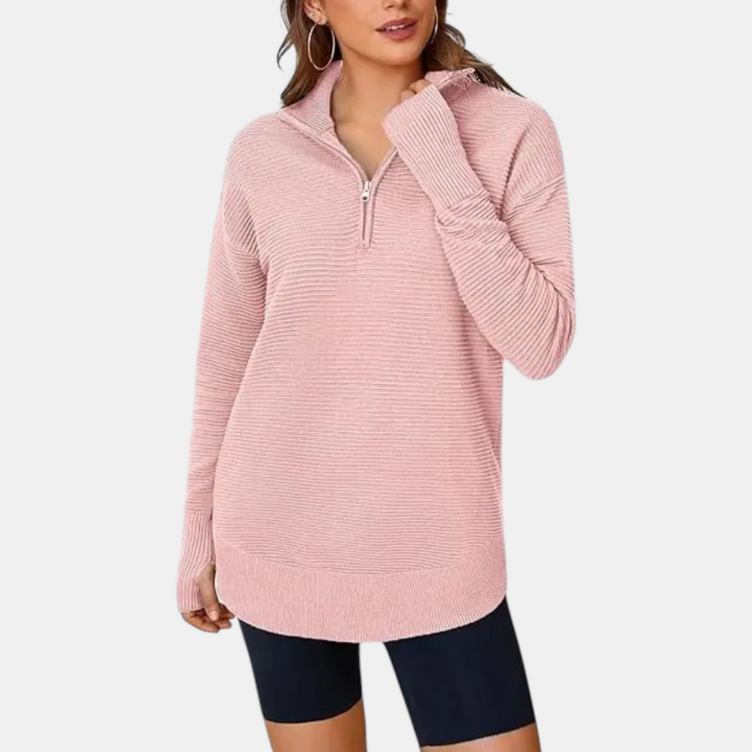 Women's Quarter Zip Sweater Oversized Ribbed Knit Pullover