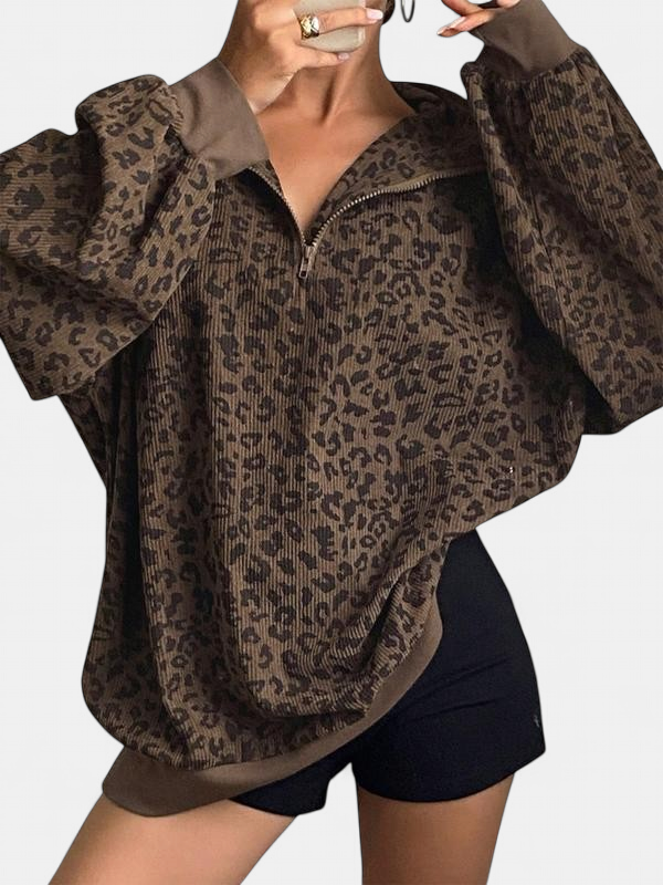 SAVANNAH | Casual Leopard Print Zip-Up Sweatshirt for Fall