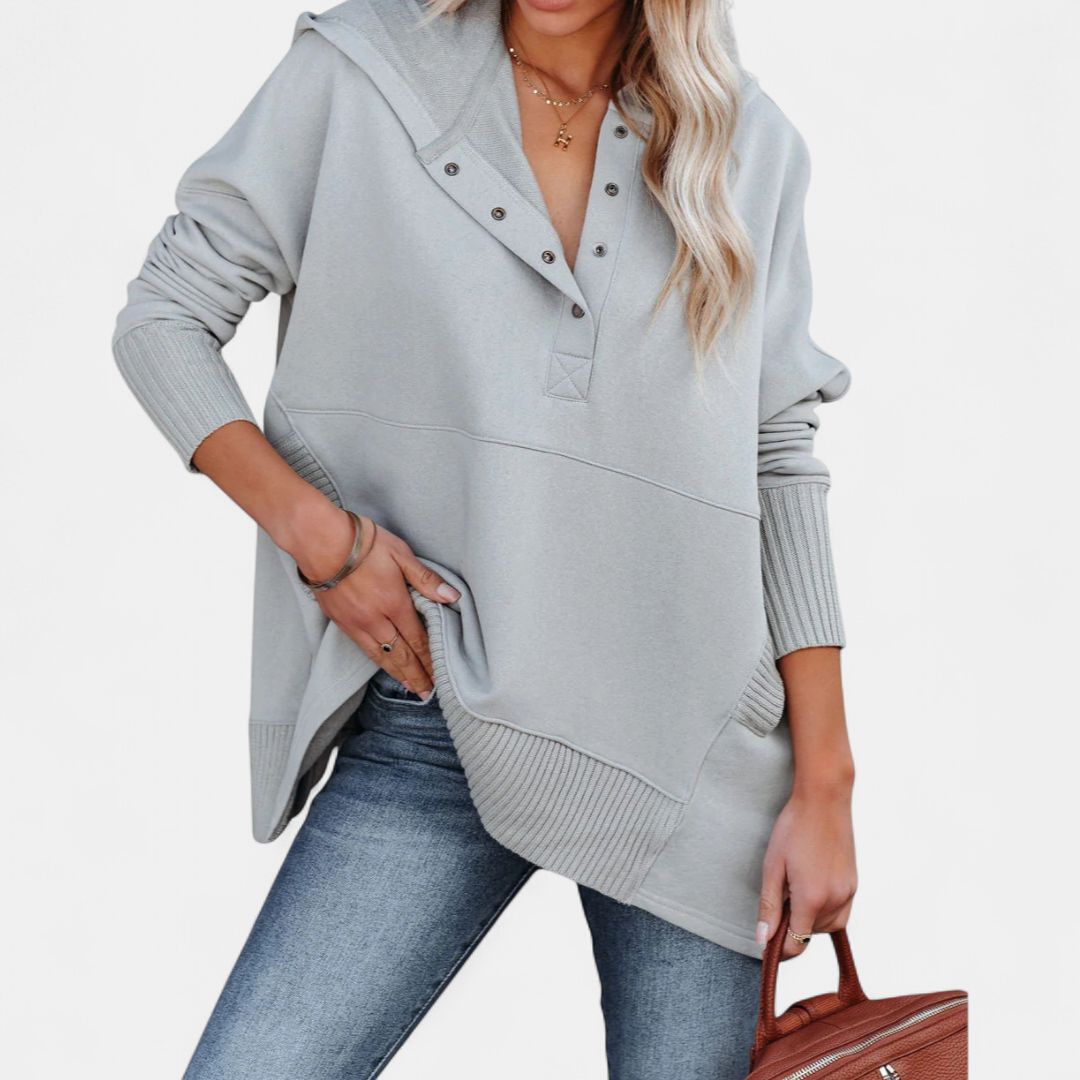SORAYA | Comfy Oversized Hoodie V-Neck Long Sleeve Sweatshirt