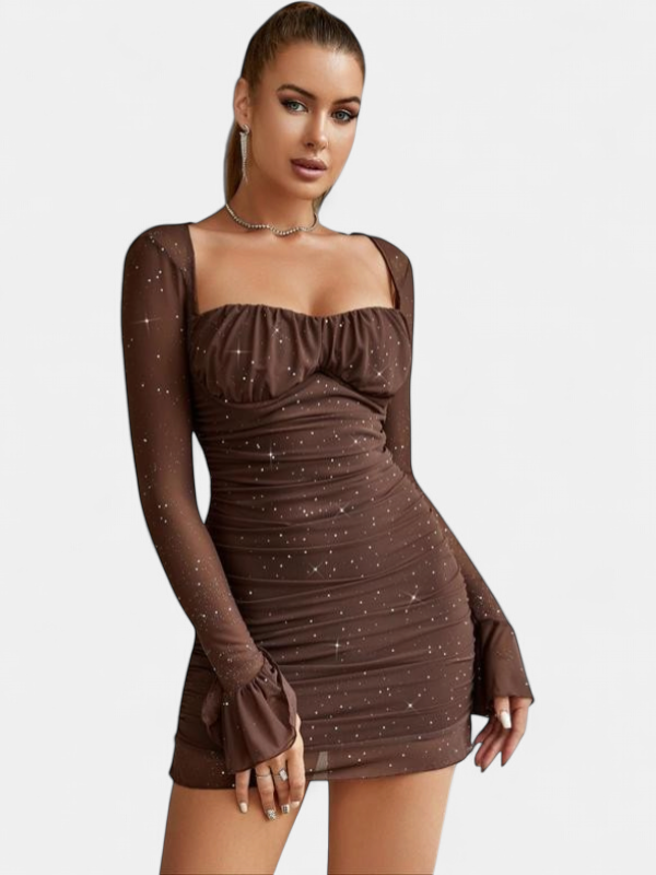 ELLIE | Elegant Glitter Mesh Bodycon Long Sleeve Party Dress