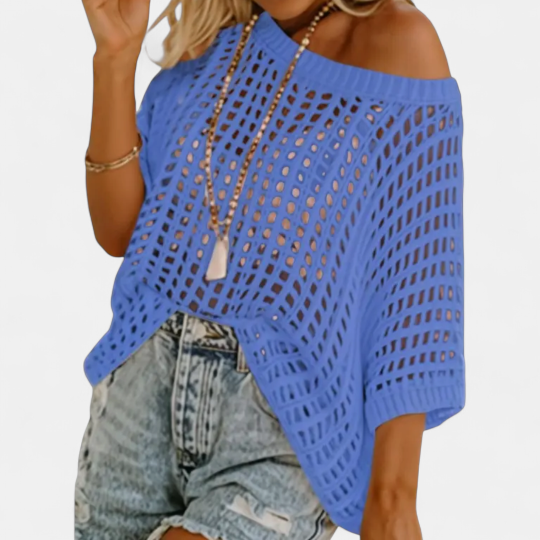 Women's Crochet Off The Shoulder Sweater, Batwing Open Knit