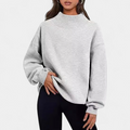 Women's Fleece Oversized Mock Neck Sweatshirt, Drop Shoulder Cuffs