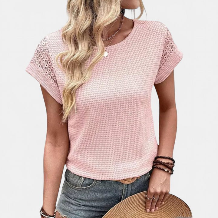 CORIE | Waffle Knit Lace Hollow Top