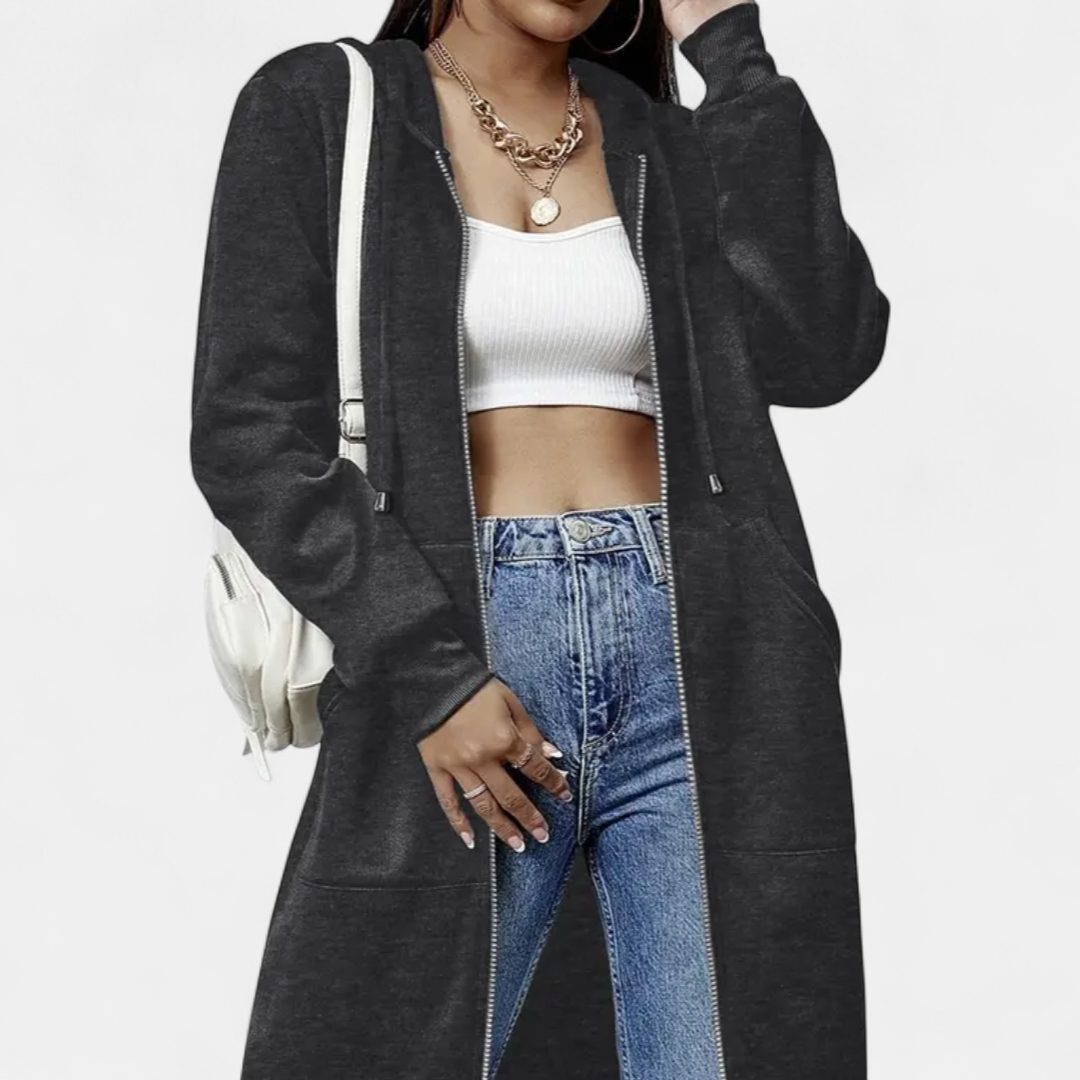 REESE | Cozy Letter-Print Zip-Up Hoodie Cardigan