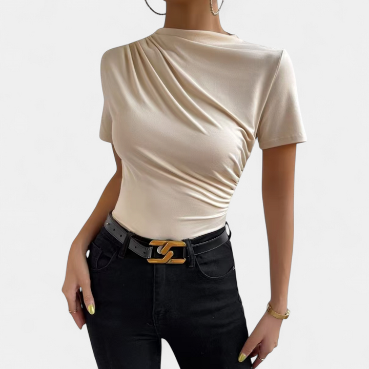 NYLA | Slim-Fit Mock Neck Ruched T-Shirt