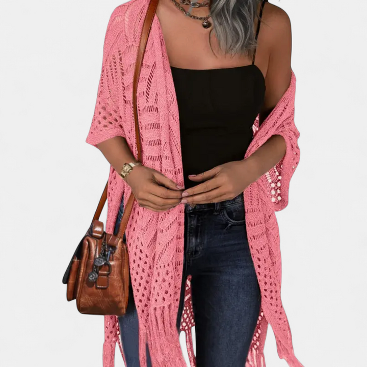 SOLÈNE | Boho Crochet Tassel Kimono Cardigan