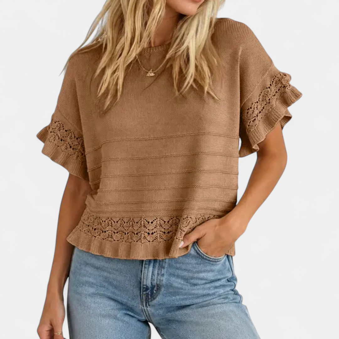 NELLA | Ruffled Hem Knit Pullover Top