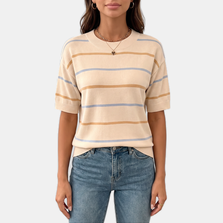 Women's Striped Knit Oversized Sweater with Ribbed Cuffs