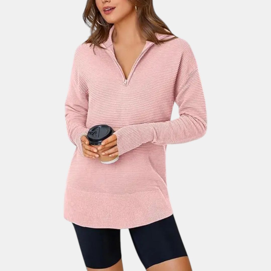 Women's Quarter Zip Sweater Oversized Ribbed Knit Pullover