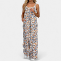 Women's Sleeveless Floral Wide Leg Jumpsuit, Strappy Side Pockets