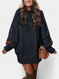 Women's Long Sleeve Mini Sweater Dress, Cable Knit Oversized