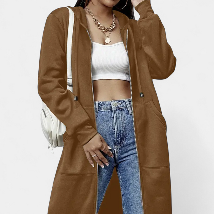 REESE | Cozy Letter-Print Zip-Up Hoodie Cardigan