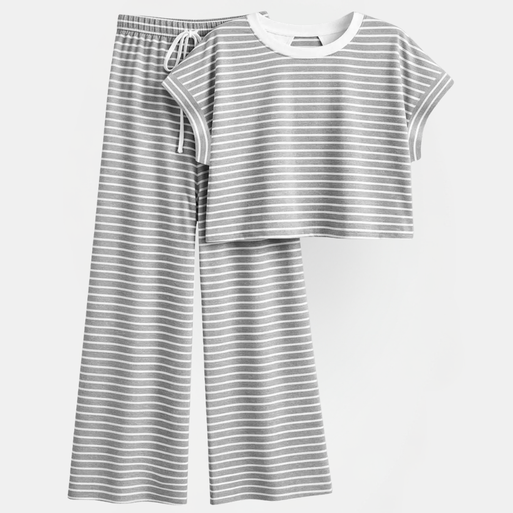 Women's Striped Lounge Pajama Set, Cross Open Back Wide Leg Pants