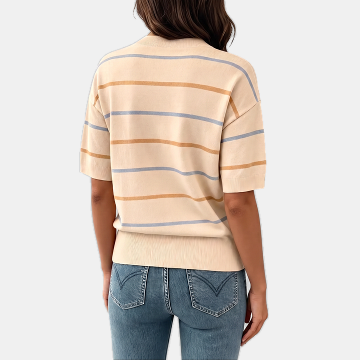 Women's Striped Knit Oversized Sweater with Ribbed Cuffs