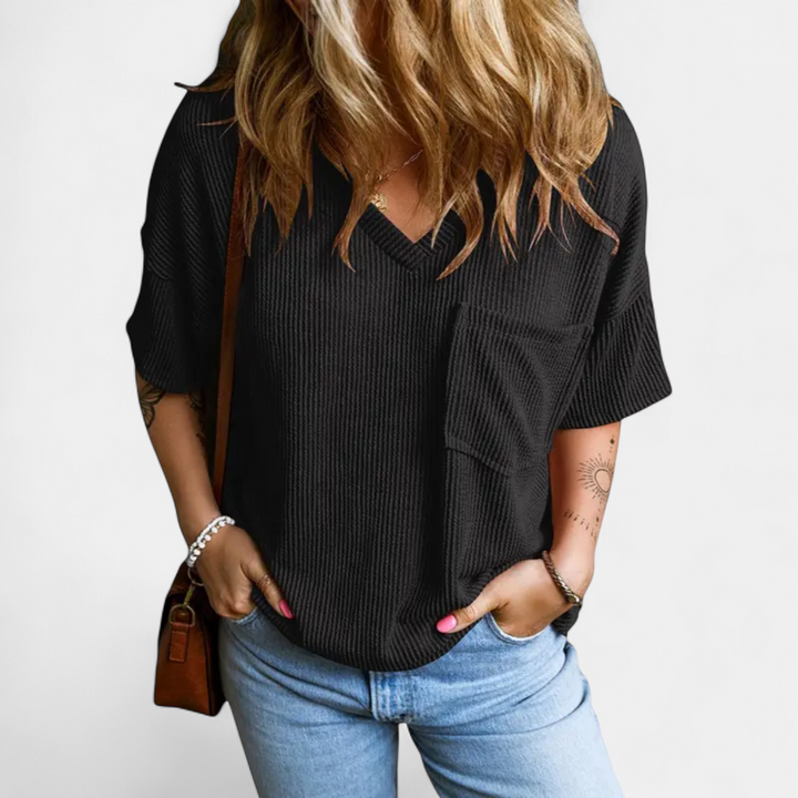 PERNILLE | Colorblock Ribbed Knit Blouse