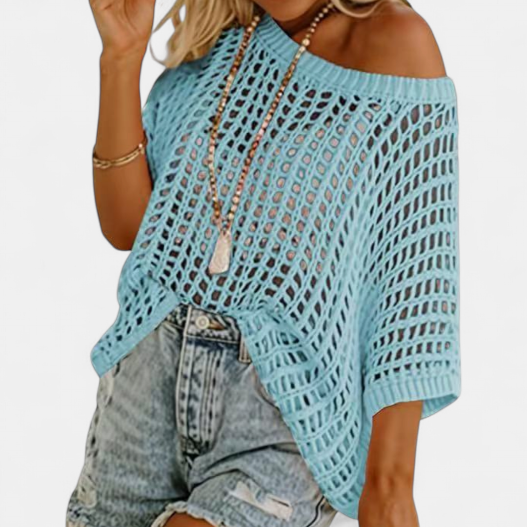 Women's Crochet Off The Shoulder Sweater, Batwing Open Knit