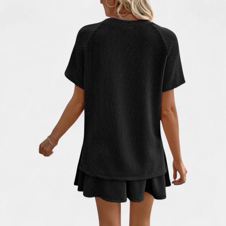 PHOEBE | Ribbed Knit Pleated Mini Skort Set