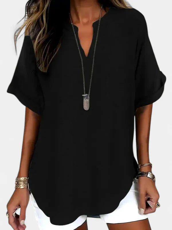 SEREIA | Casual Plain Short Sleeve Blouse