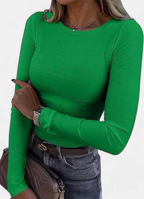 MERIAM | Women Rib Knit Long Sleeve Slim Fit Crewneck Top