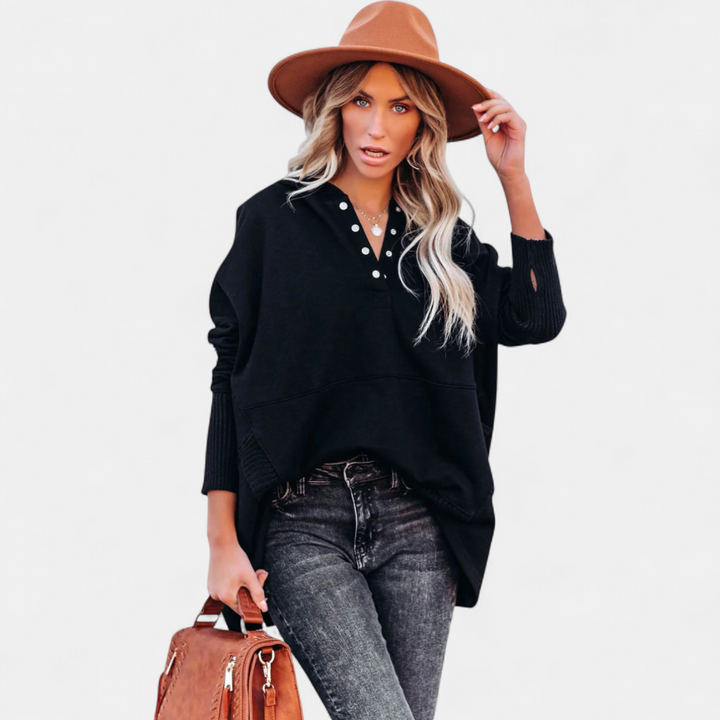 SORAYA | Comfy Oversized Hoodie V-Neck Long Sleeve Sweatshirt