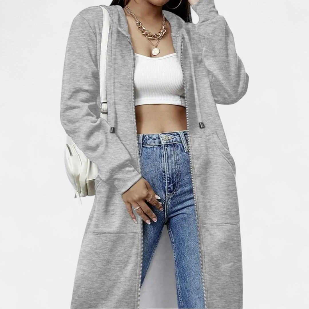 REESE | Cozy Letter-Print Zip-Up Hoodie Cardigan