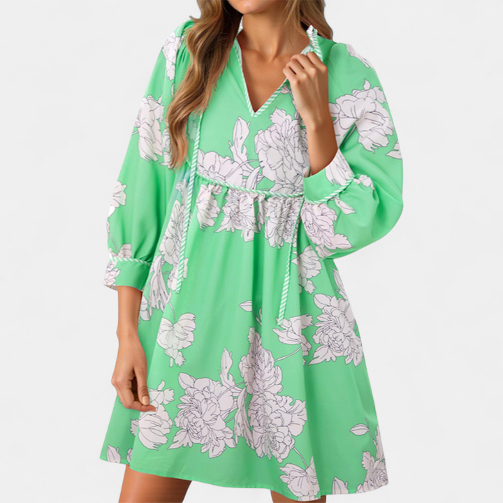 FENELLA | Boho Floral Tie-Front Babydoll Dress