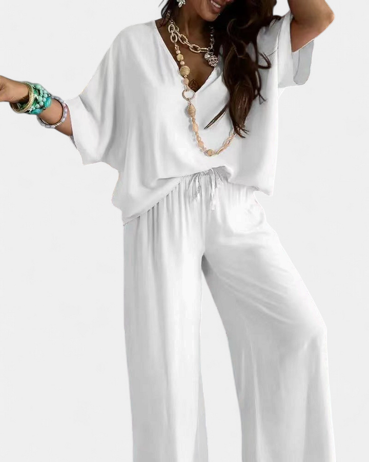 RAJA | Comfy Summer V-Neck and Wide-Leg Co-Ord