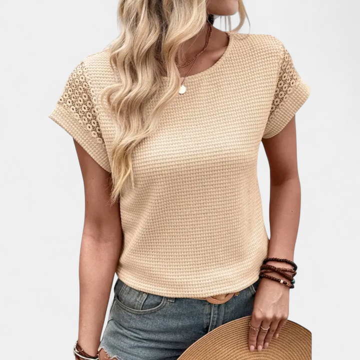 CORIE | Waffle Knit Lace Hollow Top