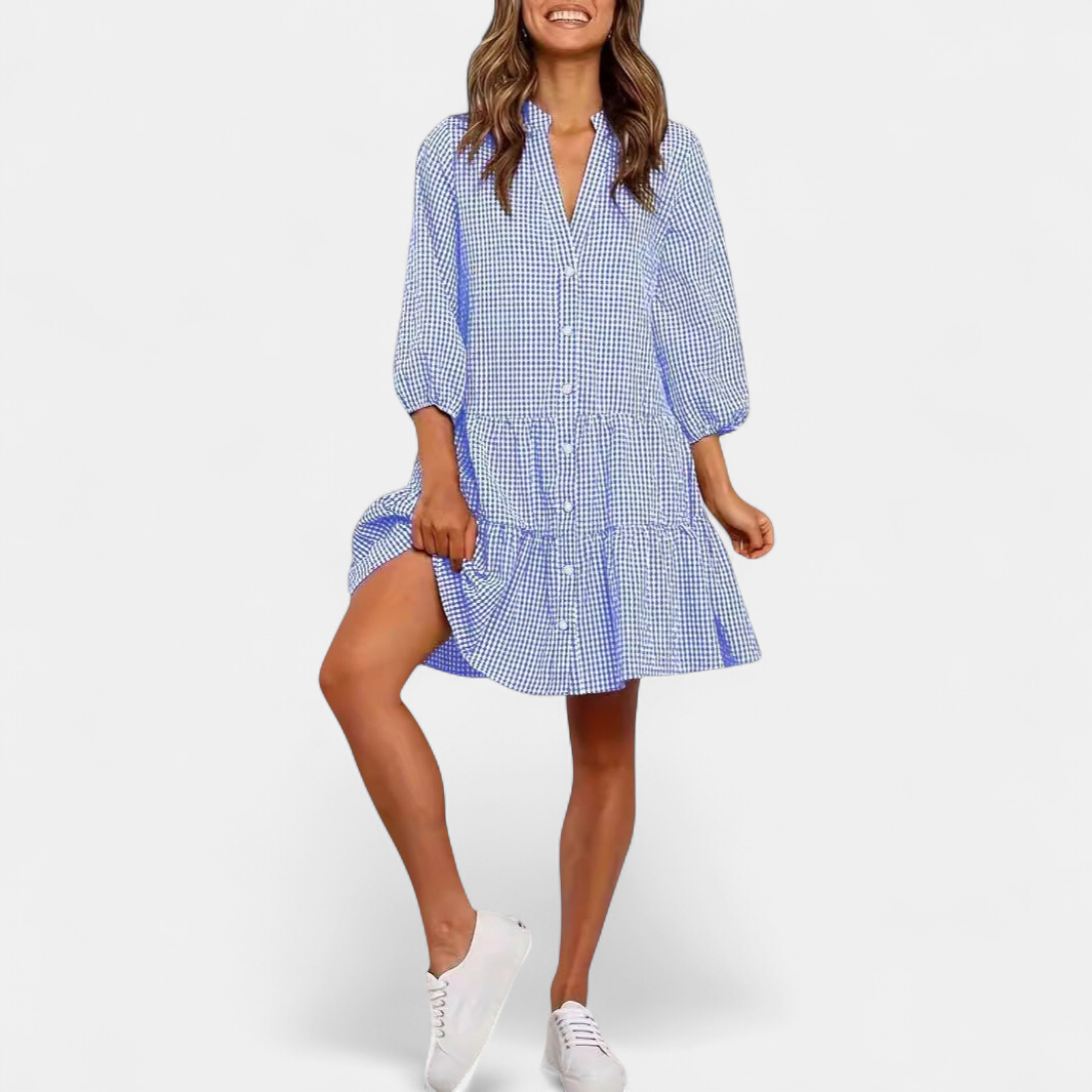 GARDENIA | Classic Button Front Ruffle Hem Mini Dress