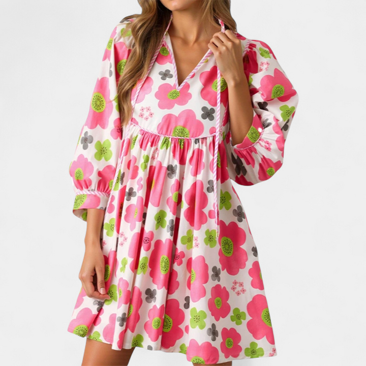 FENELLA | Boho Floral Tie-Front Babydoll Dress