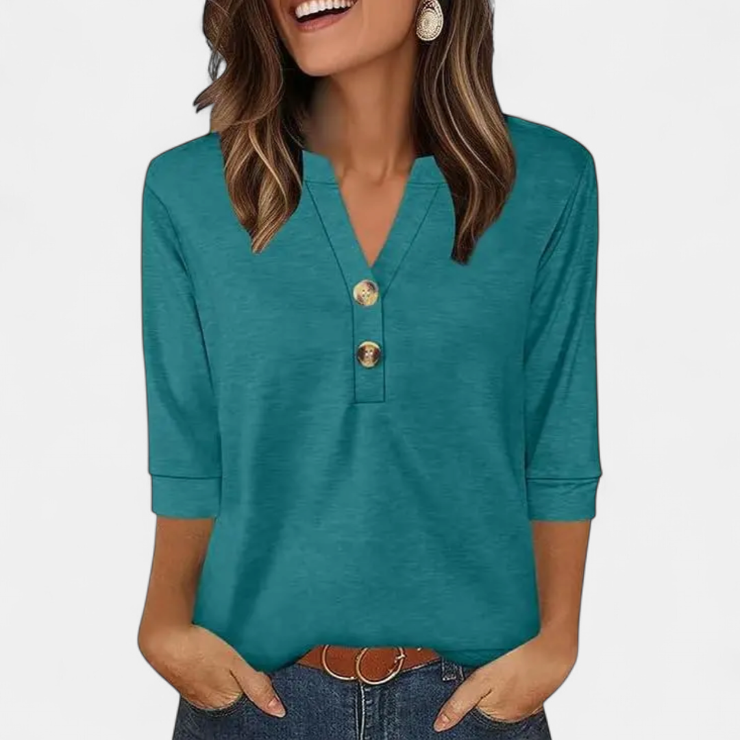 Women's Casual Button Henley Shirt, Notch Neck Three Quarter Sleeves