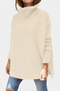 Women's Knit Turtleneck Sweater, Oversized Batwing Split Hem