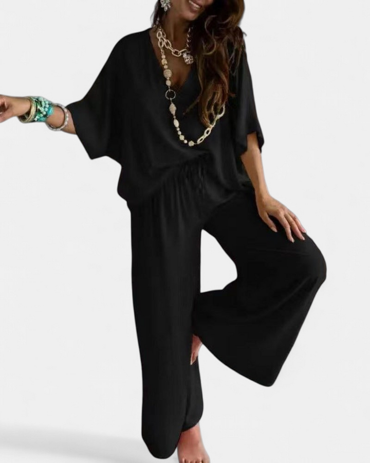 RAJA | Comfy Summer V-Neck and Wide-Leg Co-Ord