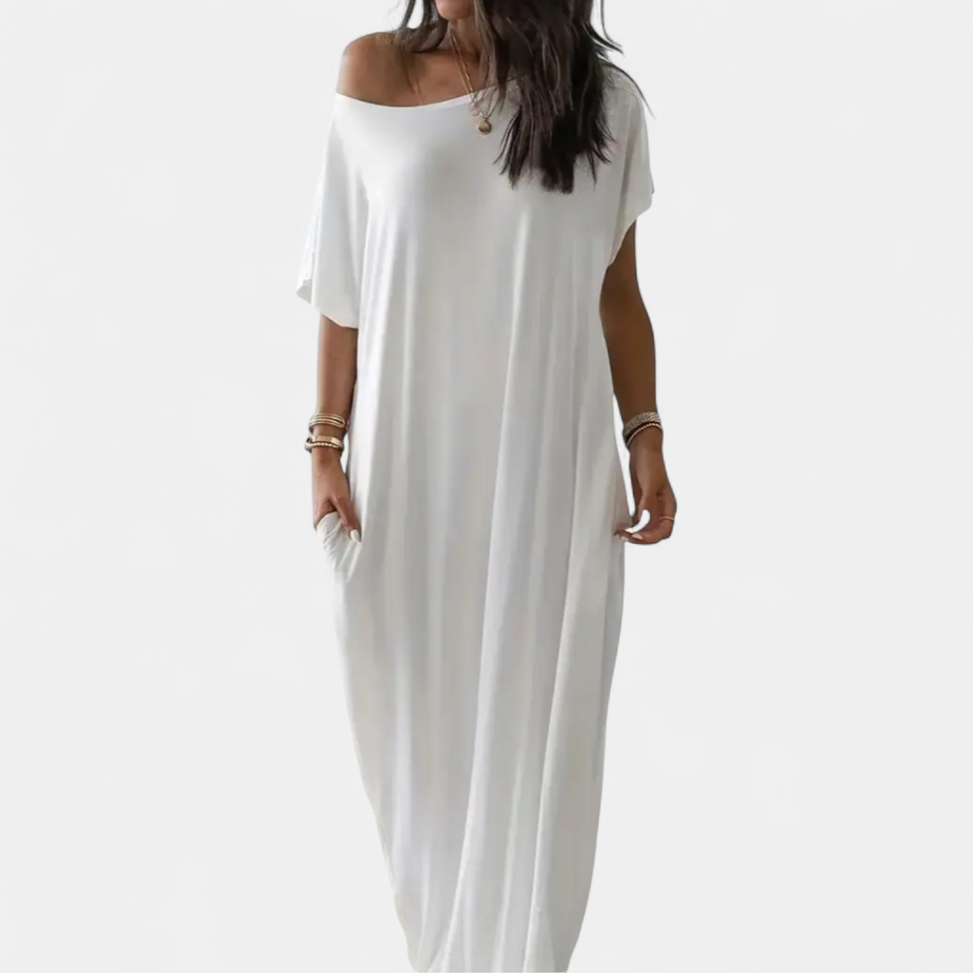 Women's Loose T Shirt Maxi Dress, Batwing Sleeves Pockets Draped