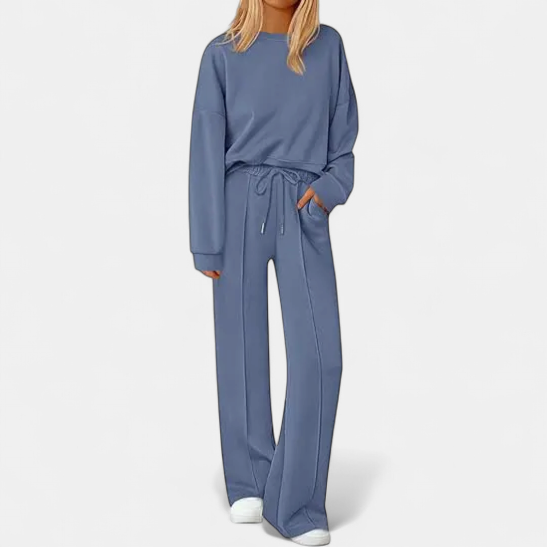 Women's Loungewear Matching Set, Fleece Drop Shoulder Wide Leg