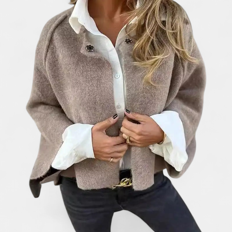 Women's Wool Cropped Cardigan Sweater, Balloon Sleeves Open Front