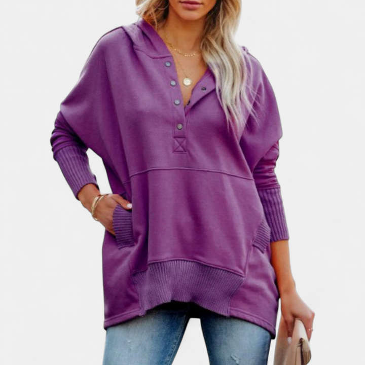 SORAYA | Comfy Oversized Hoodie V-Neck Long Sleeve Sweatshirt