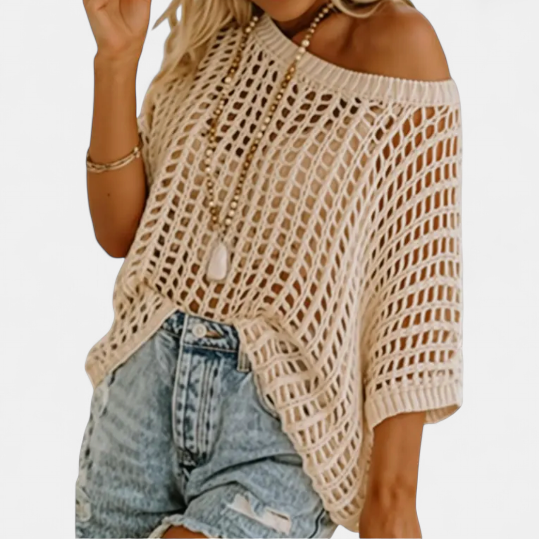 Women's Crochet Off The Shoulder Sweater, Batwing Open Knit