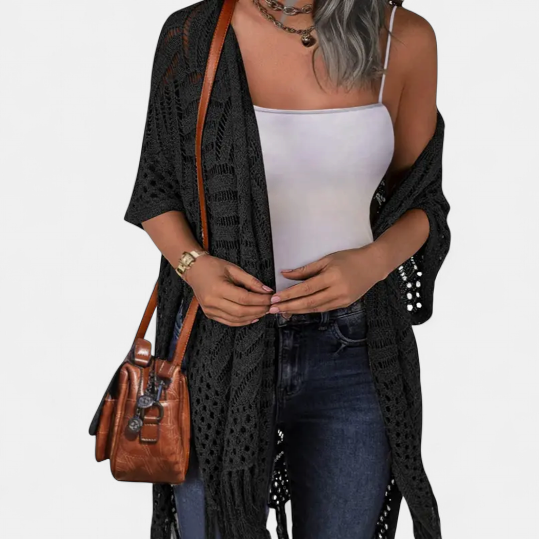 SOLÈNE | Boho Crochet Tassel Kimono Cardigan