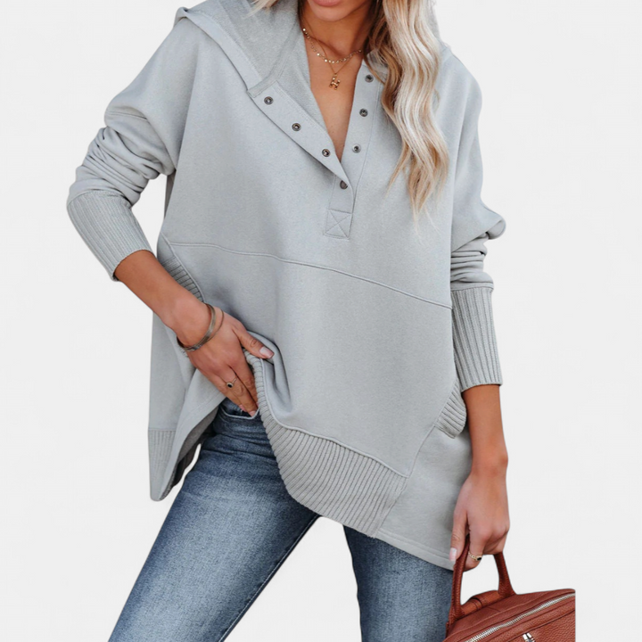 SORAYA | Comfy Oversized Hoodie V-Neck Long Sleeve Sweatshirt