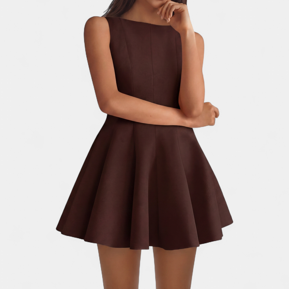 Women's Pleated A Line Mini Dress, Sleeveless Boat Neck Fitted